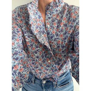 Le Bazar Coastal. NWOT Alice Blue Floral Long-Sleeve Top with Ruffle Detail.